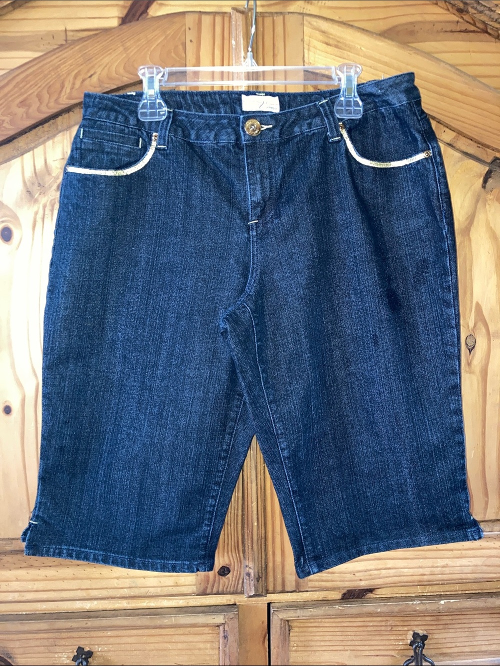 Women’s Venezia dark blue gold long jean shorts size 18